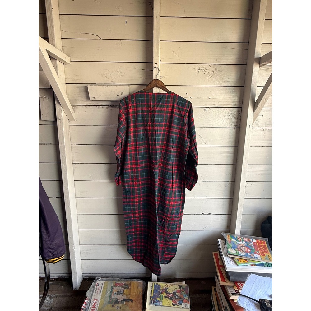 LL Bean Vintage Flannel Nightgown Red Green Plaid Long Sleeve Sleep Dress Womens - Picture 5 of 6